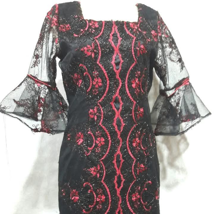 Mini Dress Brokat Hitam Merah